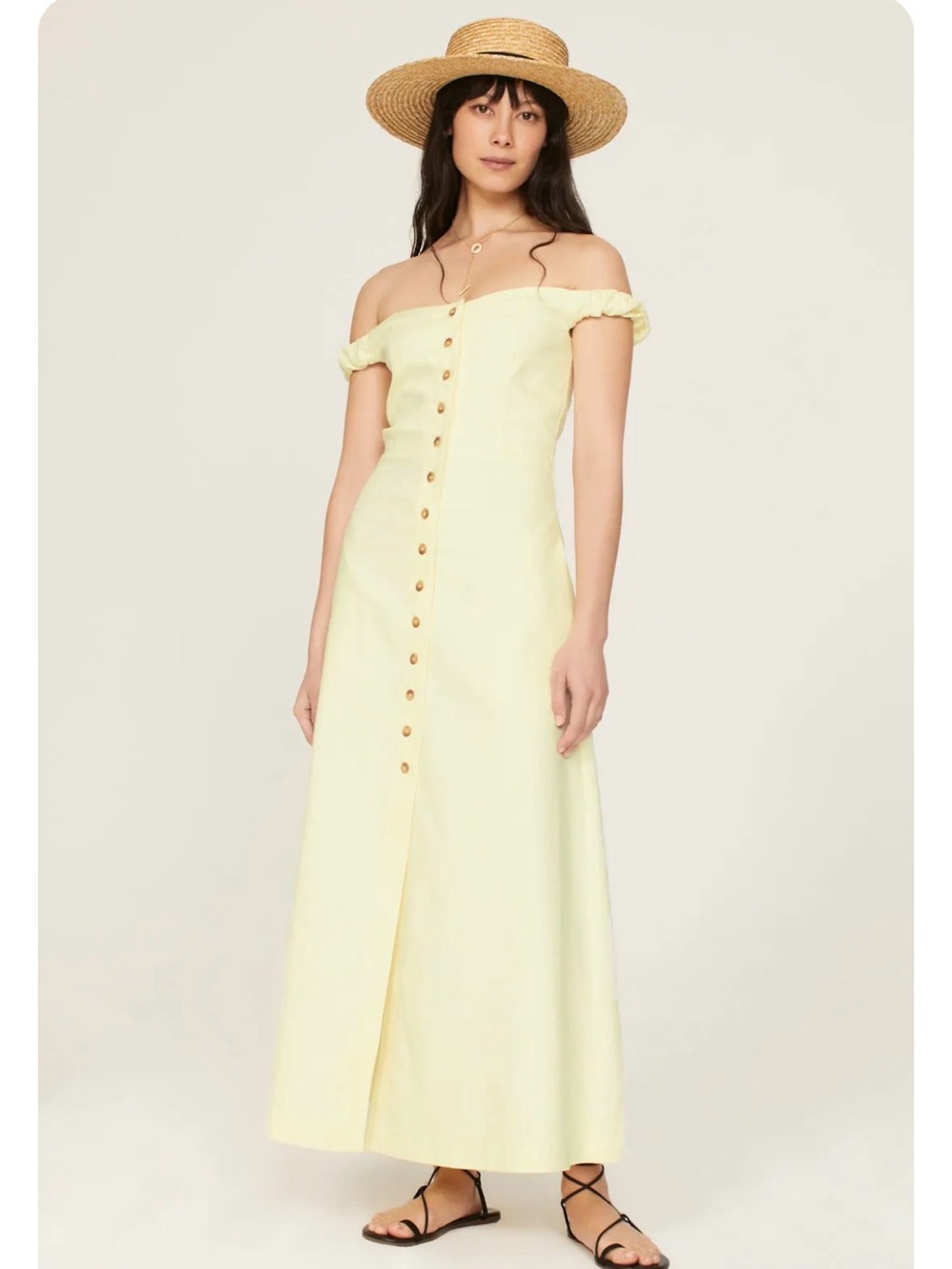 NWT Favorite Daughter Lovesick Dress Pale Yellow Button-Front Maxi Dress